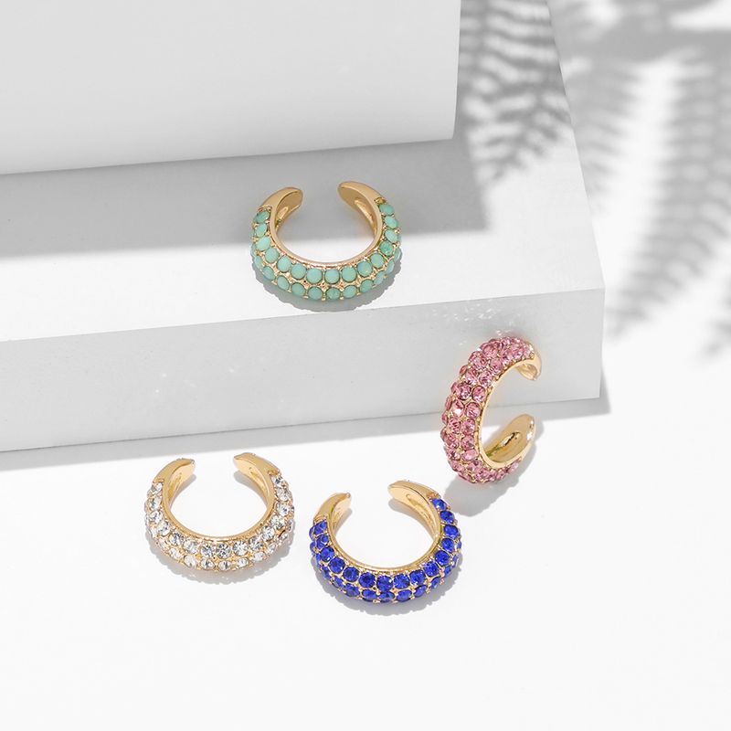 Orecchini a forma di C con polsino a punta in zirconi colorati, coppia asimmetrica, clip per orecchini non forati_voghion.com