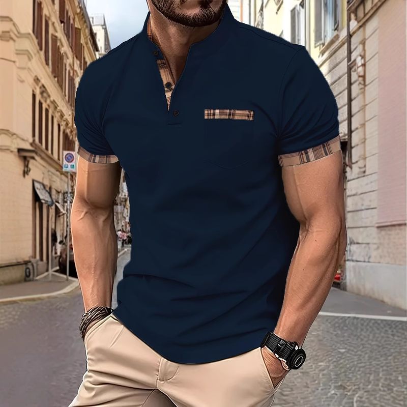 2025d 2025 Neues Herren-Lässiges Kurzarm-Poloshirt mit Stehkragen und Knopfleiste, vielseitiges T-Shirt_voghion.com