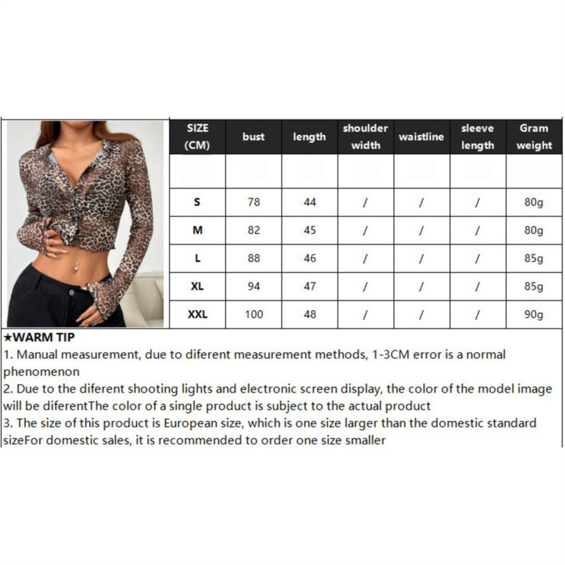 2025 Y2K Leopard Print Mesh Einreihiges Rüschen Langarm Kurzshirt Top für Damen_voghion.com