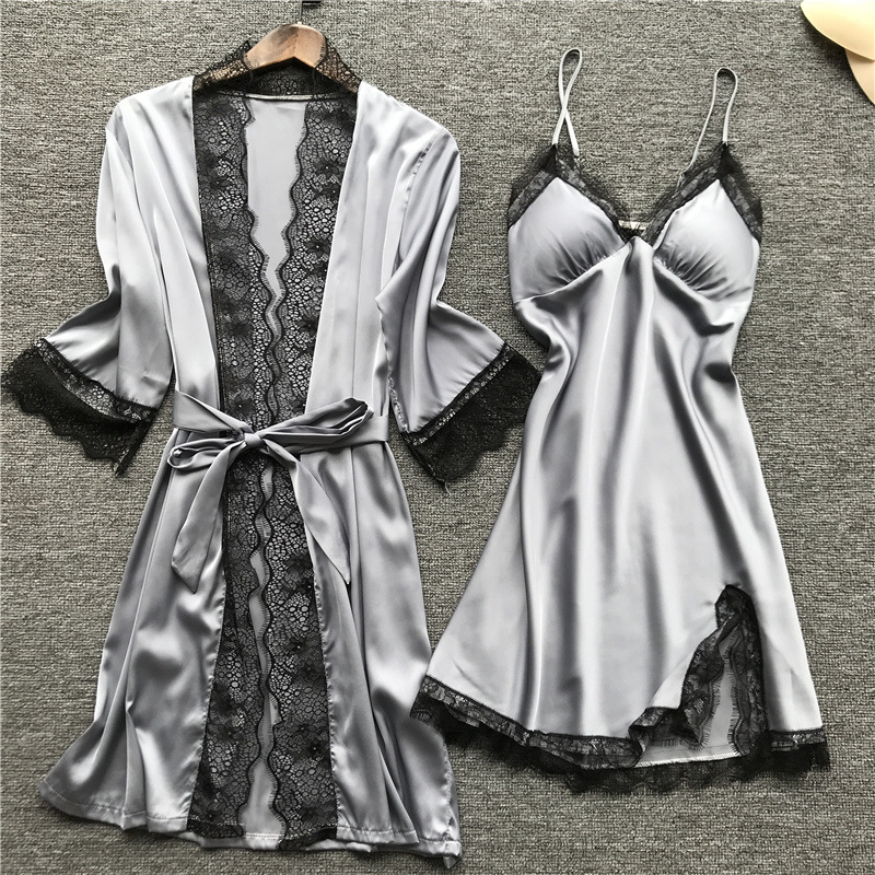Pijama sexy Midnight Glamour, pijama sexy, conjunto de cuatro piezas, tirantes para mujer con almohadillas para el pecho_voghion.com