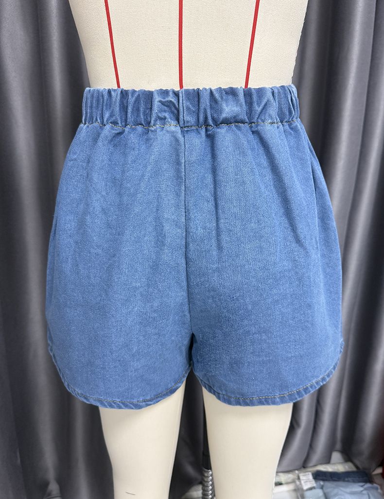 Chaleco vaquero corto de cintura alta con cordones y sin mangas para mujer, estilo informal de verano_voghion.com