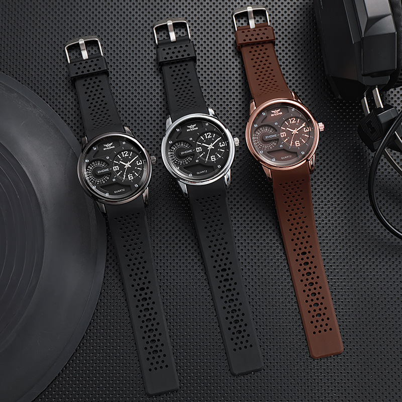 Nuovo orologio sportivo da uomo al quarzo con cinturino in silicone con decorazione personalizzata a doppio quadrante per orologi di tendenza per studenti_voghion.com