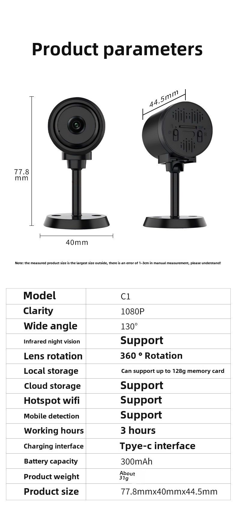 Caméra C1 haute définition 1080p intelligente sans fil WiFi caméra de vision nocturne à domicile caméra de surveillance de sécurité_voghion.com