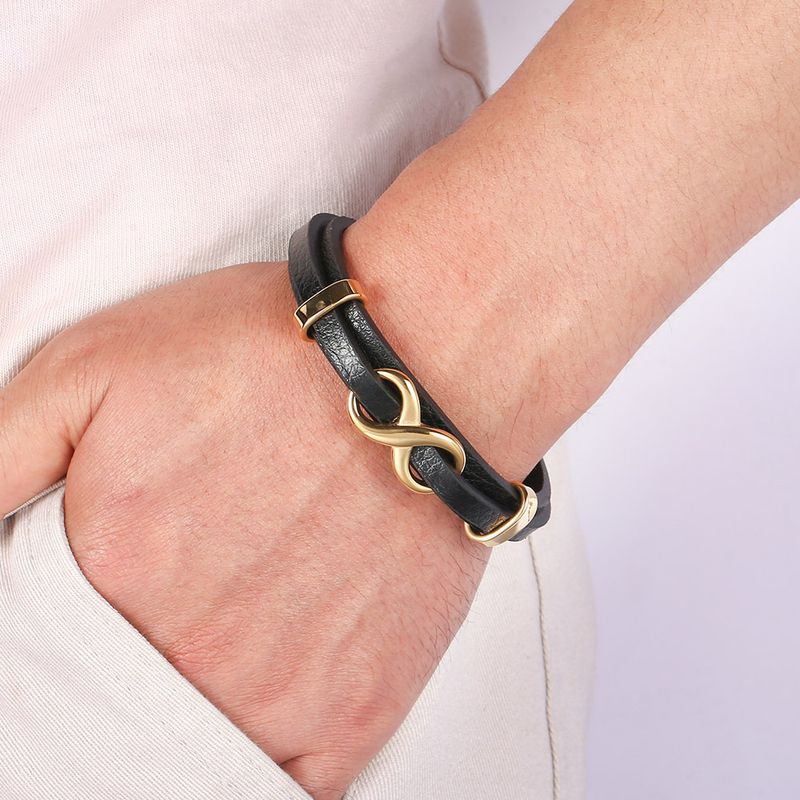 Men's Jewelry Punk 8 Shaped Lucky Leather Rope Men's Charm Leather Snap Leather Bracelet Trendy Accessories_voghion.com