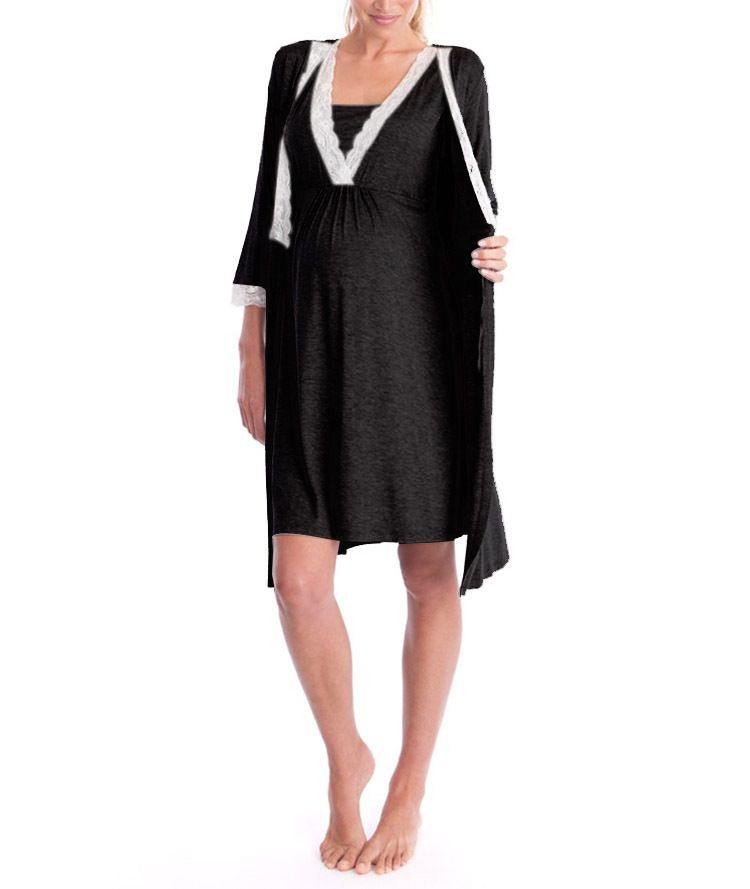 Pigiama abito premaman con maniche a 3/4 e pannello in pizzo moda 2024_voghion.com