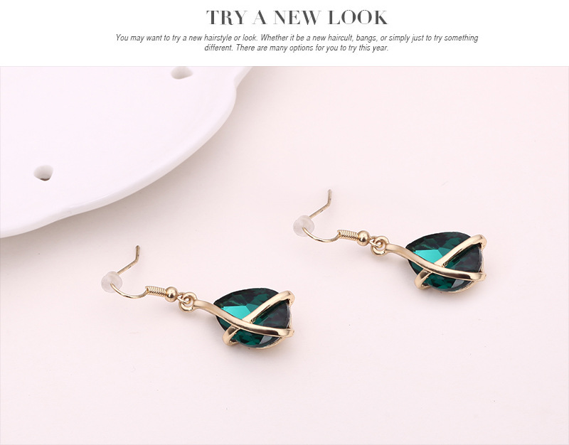 Semplice ed elegante set di collana e orecchini con goccia d'acqua a 6 colori Accessori per abbigliamento da donna Set di gioielli con ciondolo in vetro con una pietra Regali_voghion.com