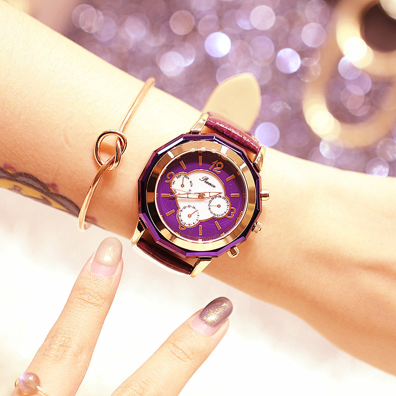 Modische Damen-Multifunktionsuhr mit Nachtlicht, 2035, echtes Leder, wasserdicht, Gezeitenuhr_voghion.com