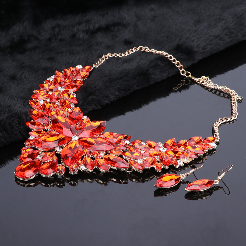 Kristall-Choker-Statement-Halskette, Ohrring-Schmuckset, Strass-Hochzeitsgeschenk, Frauen, Bräute, Abschlussball, Party_voghion.com