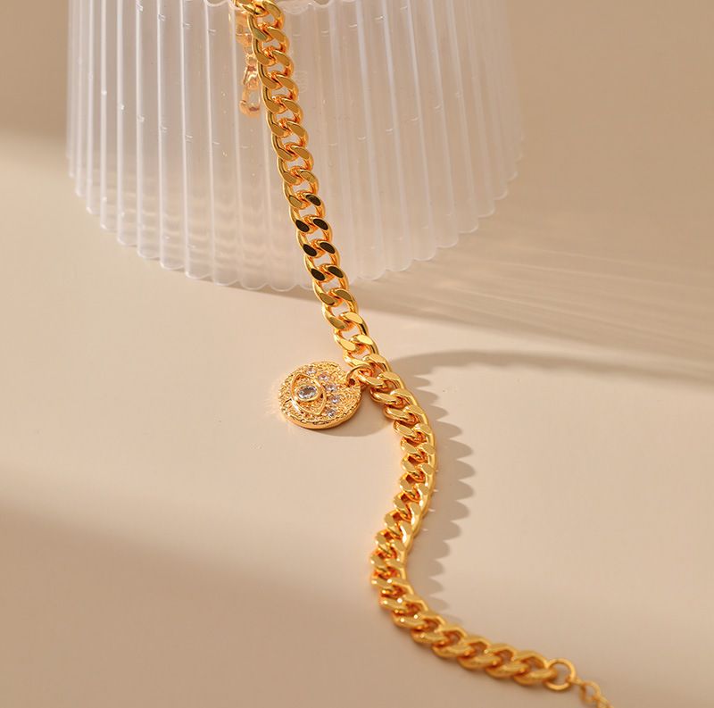 round brand micro inlaid zircon eye pattern neutral thick chain heavy industry bracelet personality trend hand jewelry plated_voghion.com