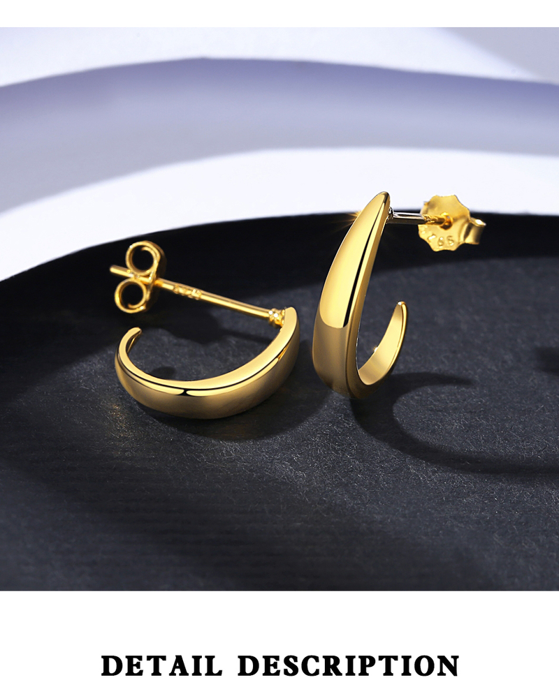 Hoop Earrings 14K Gold Plated Geometric Half Circle Silver Chunky Metal Earrings for Women 2023 s_voghion.com