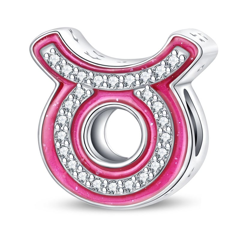 Damenschmuck, süße rosa Perlen mit zwölf Sternbildern, dekorative Perlen, DIY-Schmuckzubehör, Armband, weißes Kupfer, versilbert_voghion.com