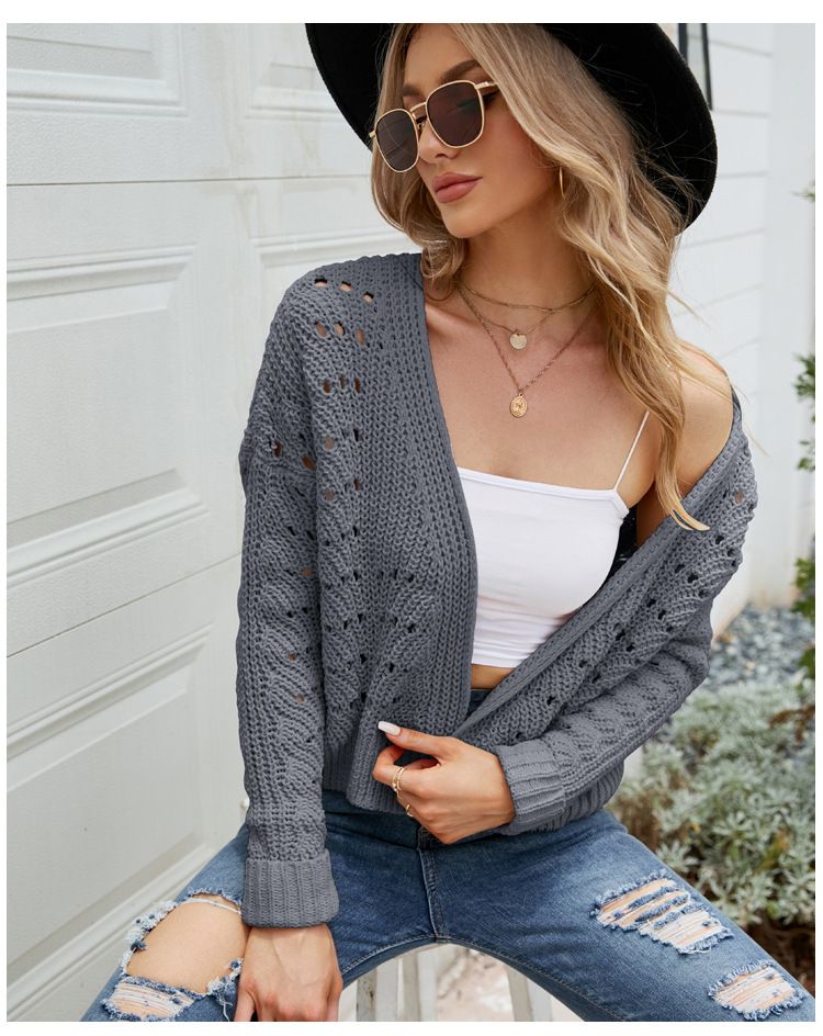 Lässiges Westentop, mittellanger und langer ärmelloser Strickpullover mit V-Ausschnitt, locker sitzende Strickweste_voghion.com