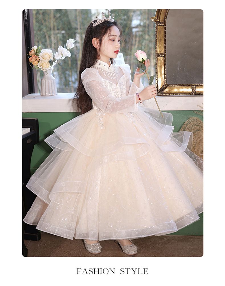 Elegante abito da principessa per bambine - Abito da cerimonia scintillante con corona per saggi, compleanni e occasioni speciali (110-170 cm)_voghion.com