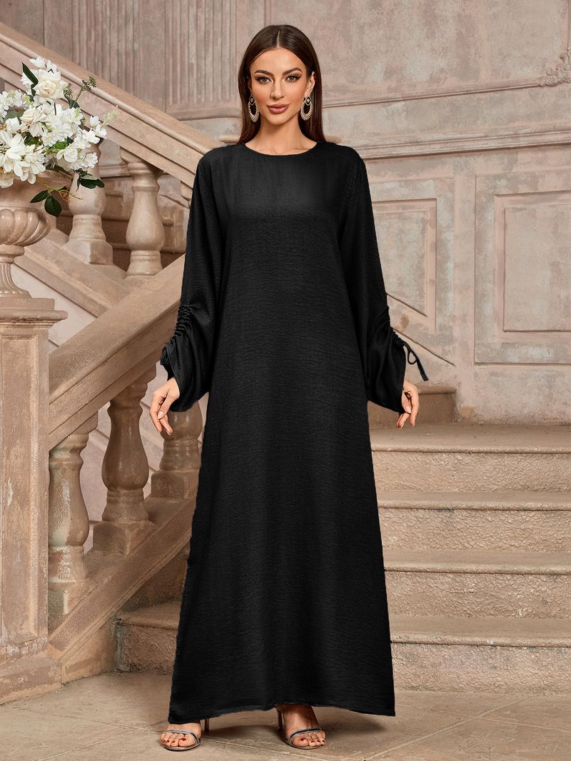 Abito lungo elegante alla moda da donna, in tessuto di poliestere, con cintura, lunghezza midi, maniche lunghe e regolari._voghion.com
