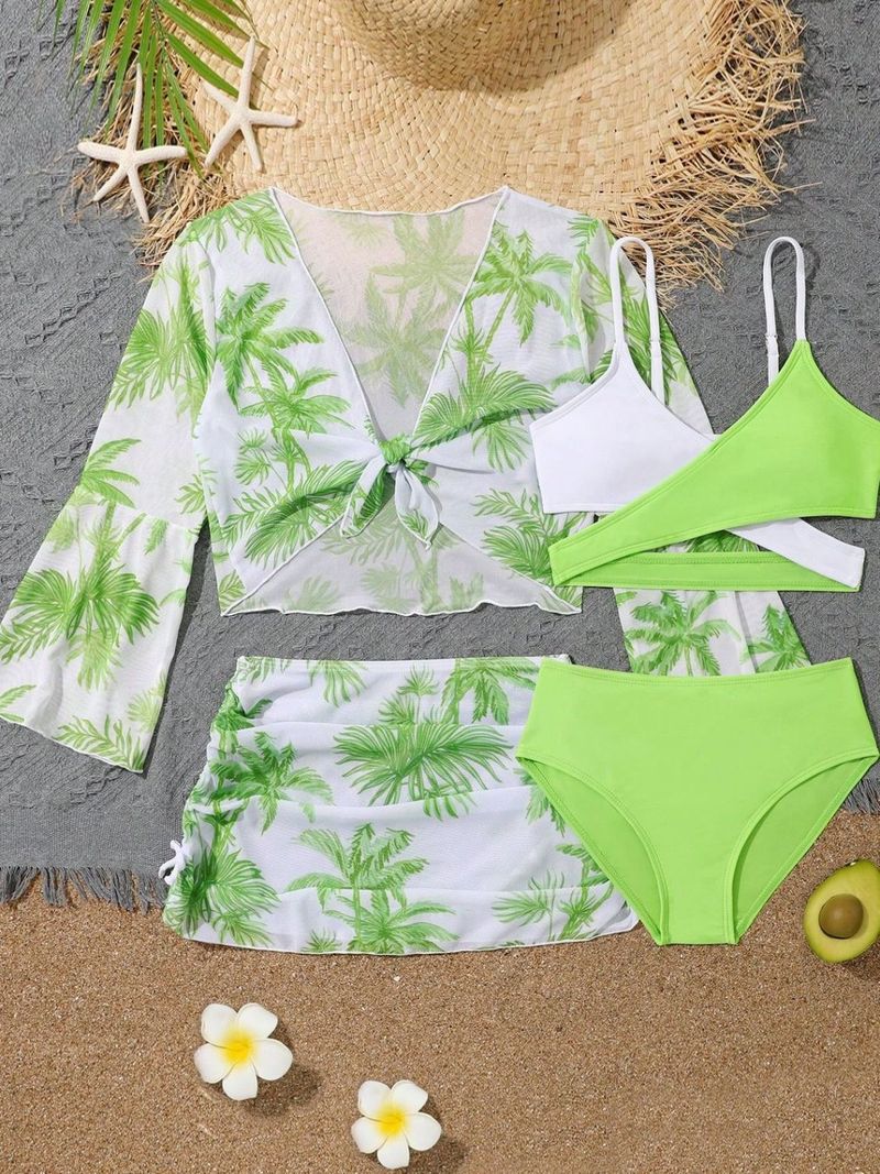 Maillot de bain bikini taille haute 4 pièces New Style pour grands enfants_voghion.com