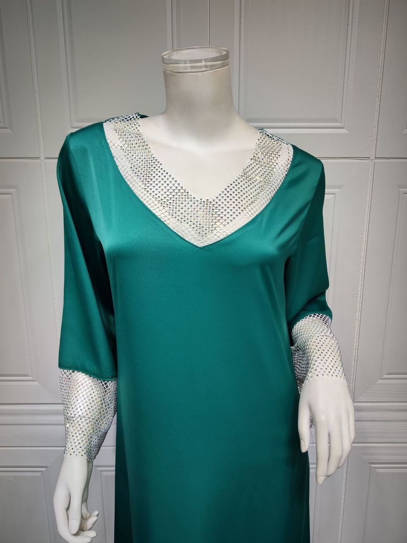 Abito lungo da donna in maglia di diamanti con paillettes in raso per donne musulmane_voghion.com