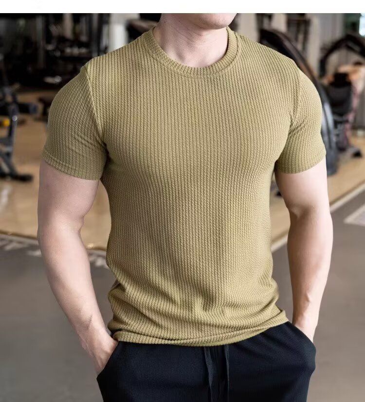 Men's Short-sleeved T-shirt Summer New Slim-fit Business Casual Fashion Versatile High-end Striped Crew Neck Bottoming Shirt_voghion.com