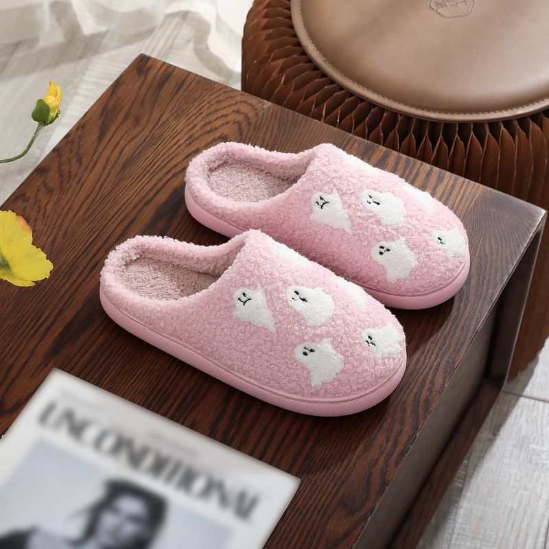 Novità di Halloween per uomo e donna, pantofole invernali in cotone con teschio e faccina sorridente, scarpe taglie forti_voghion.com