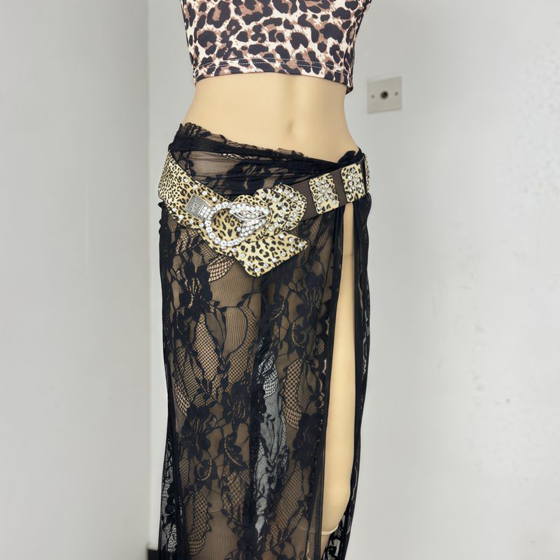 Women's Stretch Leopard Print Rhinestone Waist Belt - Stylish And Versatile Elastic Waistband For Fashionable Outfits OOTD Waist Ornament_voghion.com