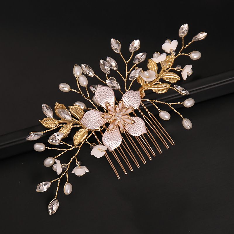 Pettine per capelli da sposa Copricapo Accessori per capelli con perle fatti a mano Acconciatura laterale intrecciata Pettine per capelli con fiori di perle_voghion.com