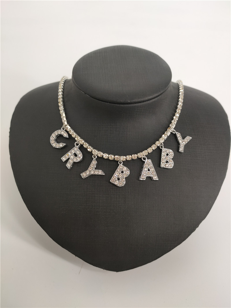 sources rhinestone bright diamond flash diamond letter combination pendant single row diamond necklace fb1543_voghion.com