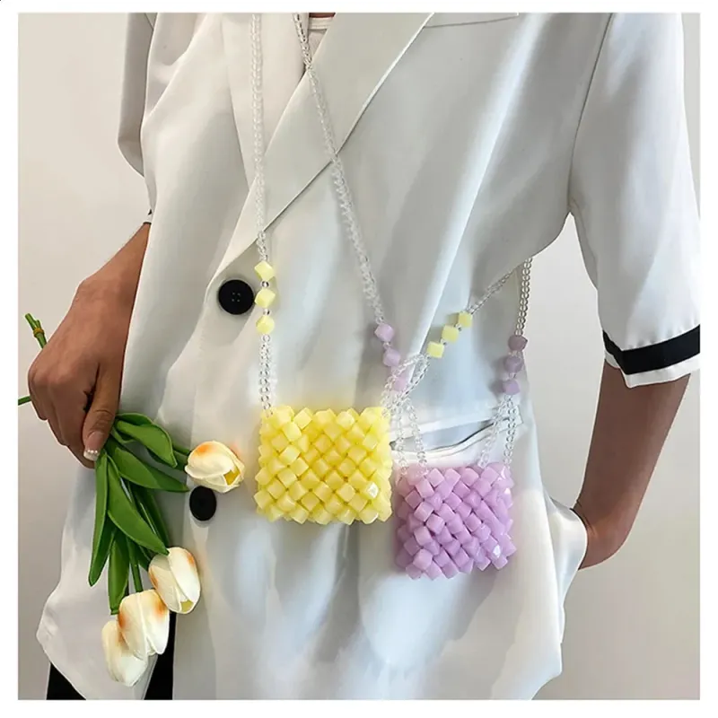 Borsa a tracolla trasparente estiva 2025 da donna con perline 3D, borse colorate a forma di rossetto, versatili alla moda, in gelatina dolce_voghion.com