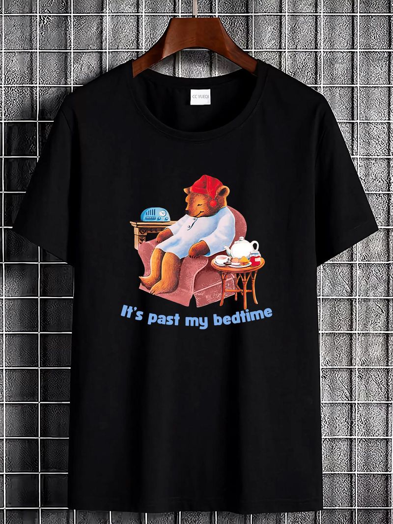 Maglietta "It's Past My Bedtime Sleepy Bear", "It's Bed Time Nap Tea Teddy Eepy Sleeping Introvert Indoorsy Summer Casual Soft Stretched Breathable"_voghion.com