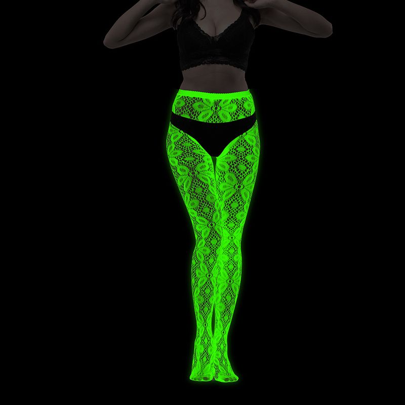 Calze con base luminosa, collant fluorescenti europei e americani, calze a rete luminose notturne, calzini in jacquard con pizzo e tatuaggio sexy con luce verde_voghion.com