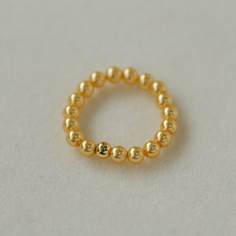 Anello impilabile con perle artificiali in oro bianco e grigio per donna, con piccole perle di riso dorato_voghion.com