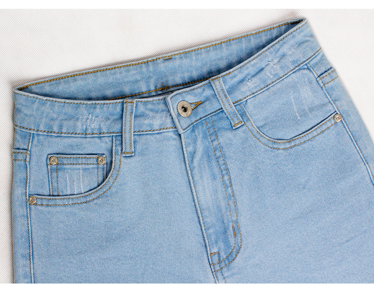 Vêtements pour femmes, pantalon en denim extensible slim taille haute, jean slim délavé de couleur unie_voghion.com