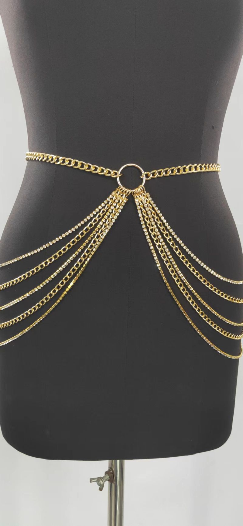MW3027 European and American waist chain small rings connected rhinestone chain metal chain combination side swing chain waist chain_voghion.com