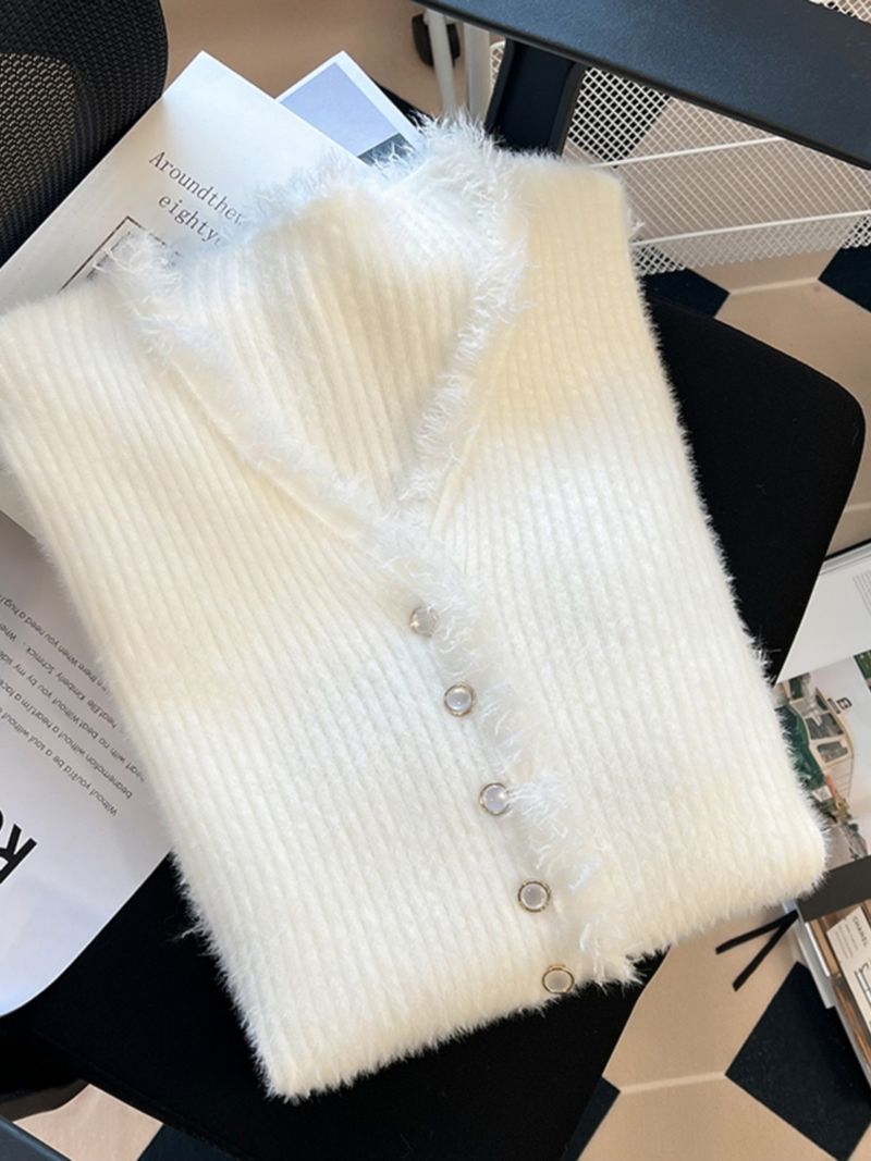 Elegant Cropped Cardigan Women's Knit Sweater Oversized V-Neck Long Sleeve Top With Flared Cuffs Soft Sheep Wool Blend Casual Loose Fit Anime Print_voghion.com