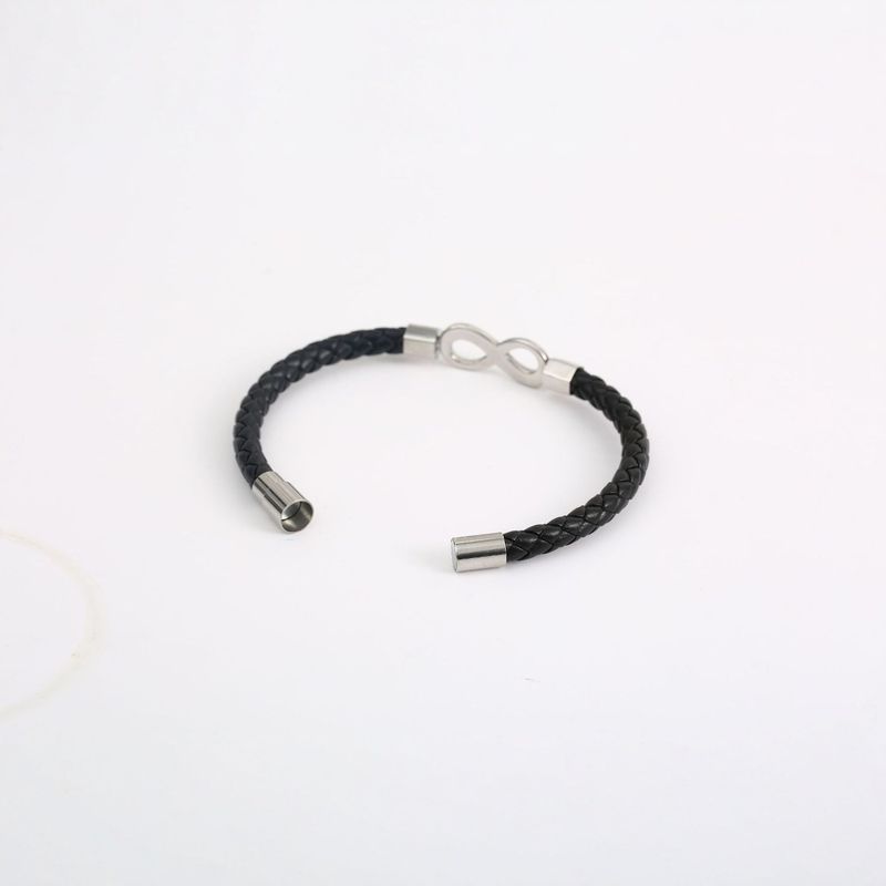 Jewelry Fashion Woven Personality Infinite Figure 8 Men's Leather Rope Stainless Steel Bracelet_voghion.com