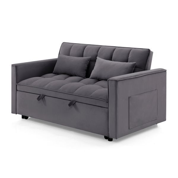 54.33 Inch Versatile Foldable Sofa Bed In 3 Lengths, Modern Sofa Sofa Sofa Velvet Pull-out Bed, Adjustable Back (GRAY)_voghion.com