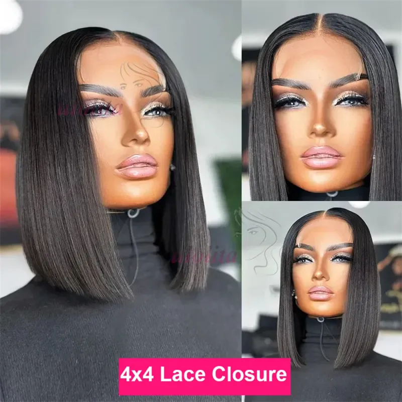 Kort Bob Paryk Brasiliansk Hår Glat Ægte Hår Lace Frontal Parykker Til Kvinder 13x4 HD Lace Parykker Ægte Hår_voghion.com