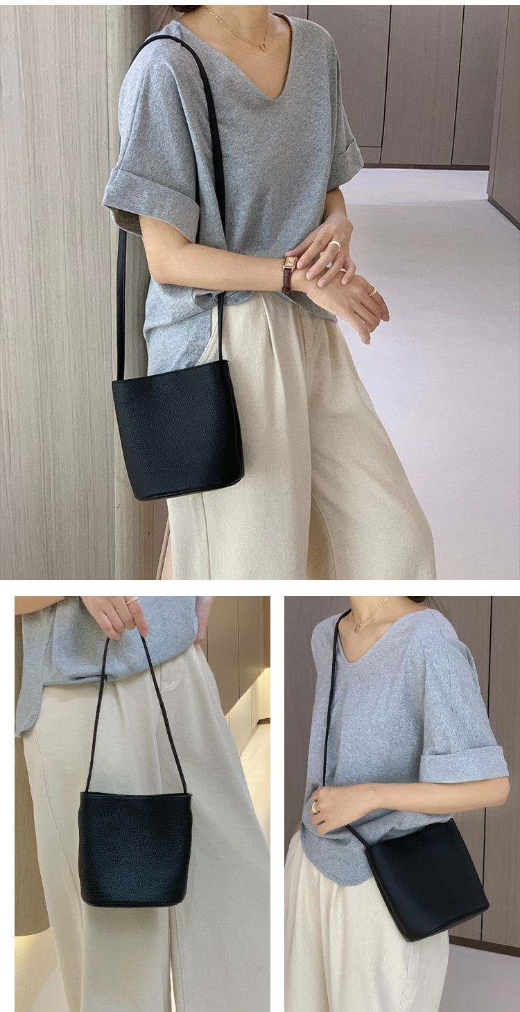 Borsa a secchiello piccola minimalista, esclusiva da donna, novità primavera/estate 2025, primo strato in pelle di vacchetta, design a tracolla alla moda_voghion.com