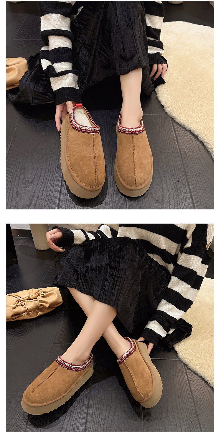 Lazy Slip-on Snow Boots Női Téli Új Szőrme Egyrészes Baotou Papucs Vastagtalpú Mao Mao Pamut Cipők_voghion.com