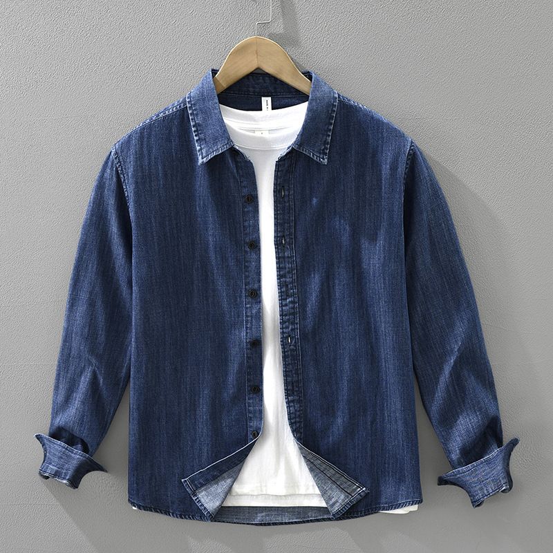 Retro-Denim-Langarmhemd für Herren, modisch und vielseitig, künstlerisches und lässiges lockeres Oberteil_voghion.com