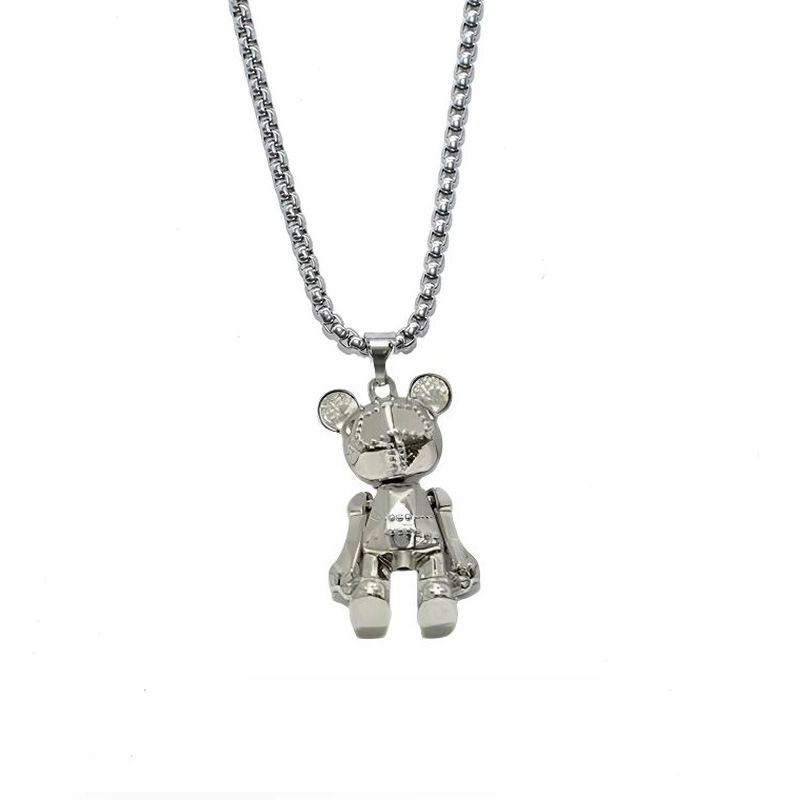 Collier en acier titane avec ours mobile, accessoire de mode hip-hop pour homme, accessoire de design personnalisé, accessoire de mode haut de gamme pour femme_voghion.com