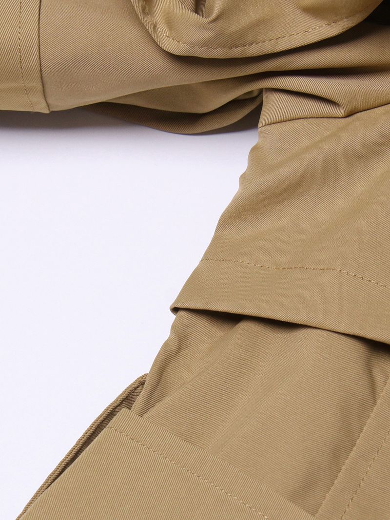 Women's Clothing Temperament commuting style mid length windbreaker lapel long sleeve ruffle stitching slim fit over the knee coat_voghion.com