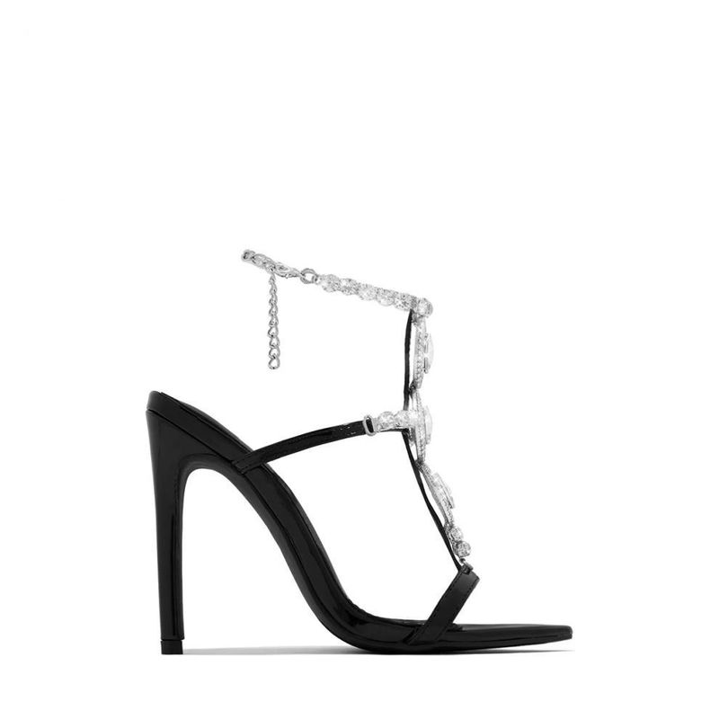 Sandalias de tacón alto con punta abierta y gemas de diamantes de imitación dorados para mujer, novedad de verano, para industria pesada_voghion.com