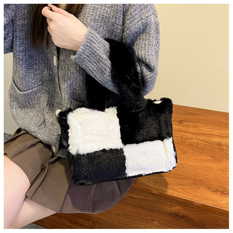 Women's Light Luxury Faux Shearling Tote Bag – Soft & Spacious Shoulder Bag For Everyday Use, Stylish Trendy With Magnetic Closure Plush Shoulder Bag_voghion.com