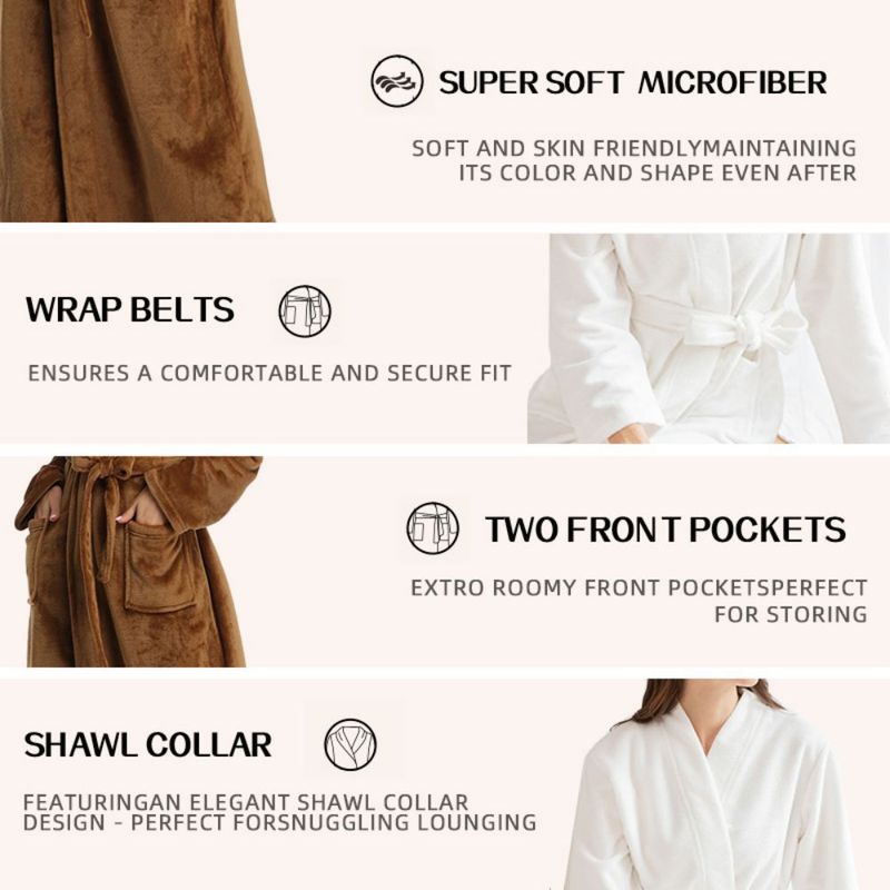 Solid Color Fleece Bathrobe - Winter Plush Robe With Belt, One Size Fits Most (115x55cm), Couple’s Matching Loungewear_voghion.com