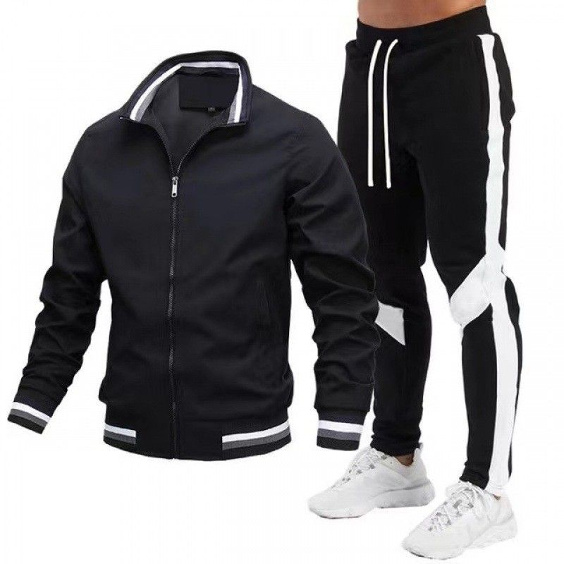 Novo conjunto de jaqueta masculina casual com patchwork e calças piloto de alta qualidade_voghion.com