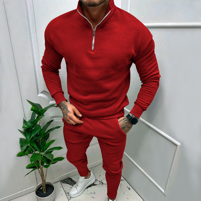 Conjunto de otoño e invierno para hombre, nuevo, de felpa, informal, liso, cálido, con cremallera, ropa deportiva para hombre_voghion.com