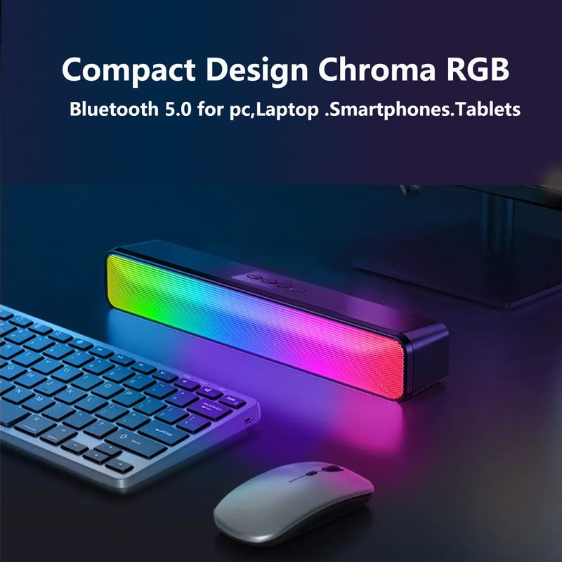 RGB LED Bluetooth Soundbar With Deep Bass - Wireless Desktop Speaker For PC/TV/Gaming, Portable Home & Outdoor Use_voghion.com