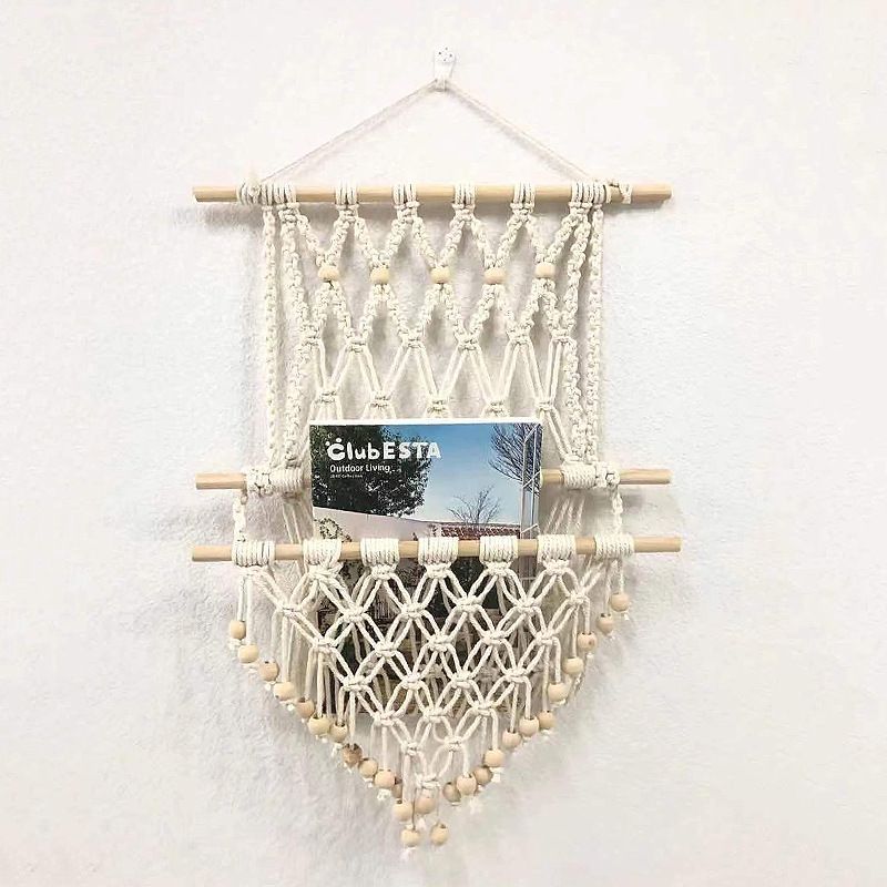 Handgewebtes Aufbewahrungsregal aus Makramee, Wandteppich, Buch-/Magazinnetz, Taschenregal für böhmische Dekoration, Boho-Dekor, Ornament, Wohnzimmer_voghion.com