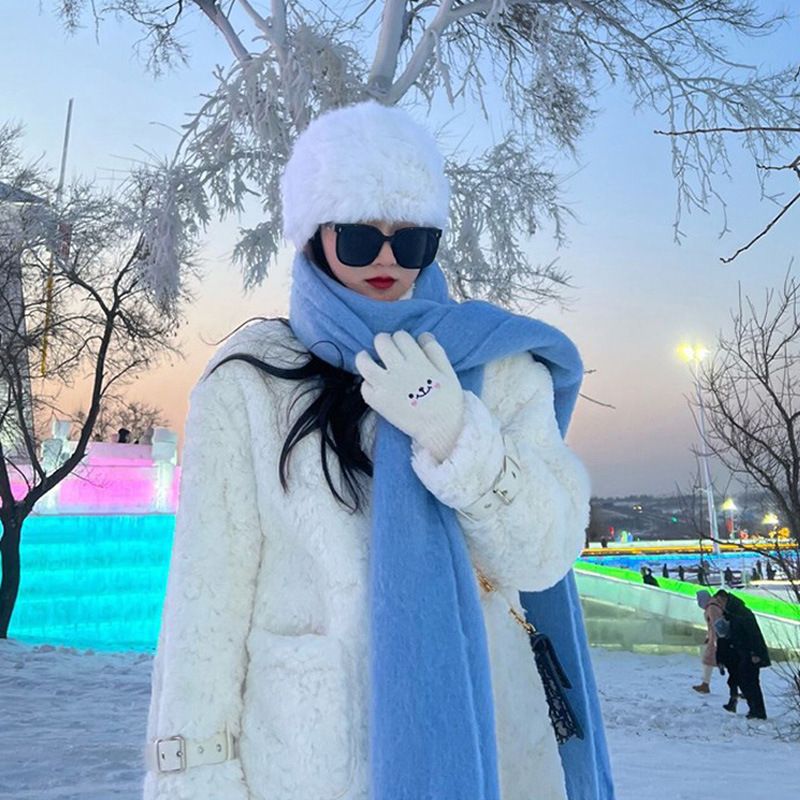 Women's Winter Scarf 2025 New Thickened Mohair Windproof Warm Long Plush Gift Large Shawl Warm Neck Accessories_voghion.com