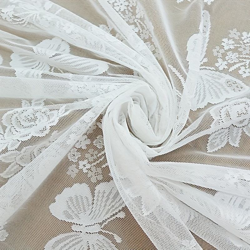 French Vintage Lace Sheer Curtains With Butterfly Motif, No Drill Door & Window Scrim, Adjustable Room Divider - Elegant Home Decor_voghion.com