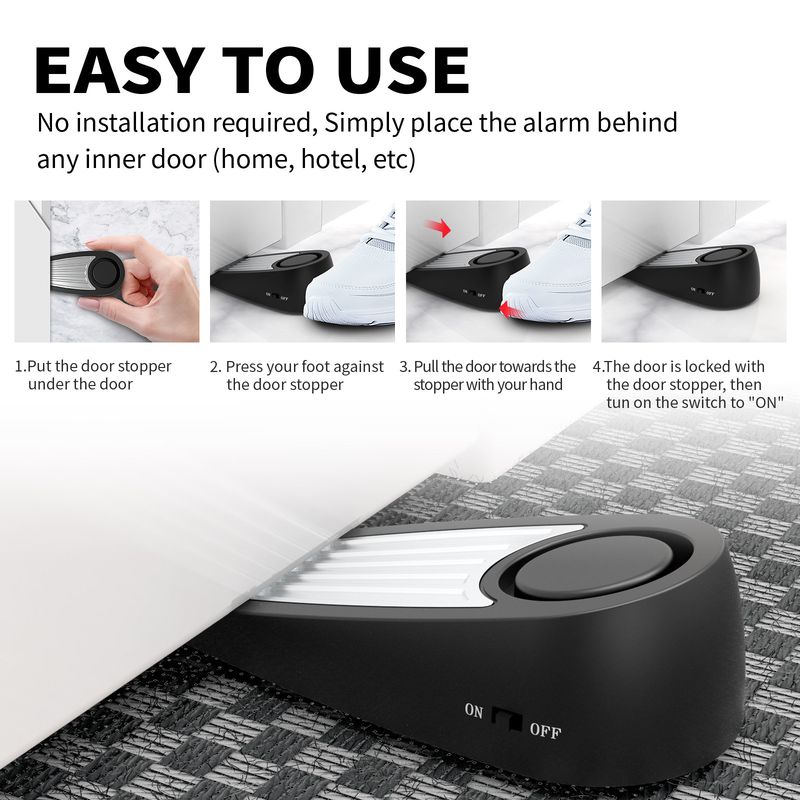 Door Stop Alarm With 130dB Siren & Vibration Sensor – Portable Travel Security Device For Home, Hotel & Apartment (Black/White)_voghion.com